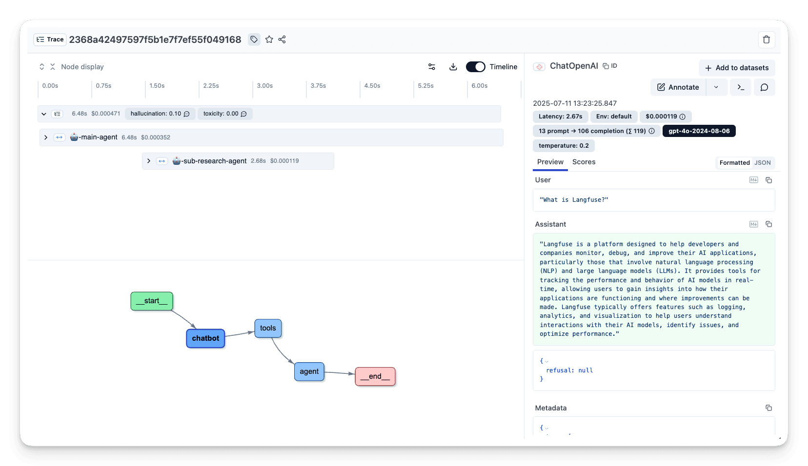 multi agent trace in Langfuse