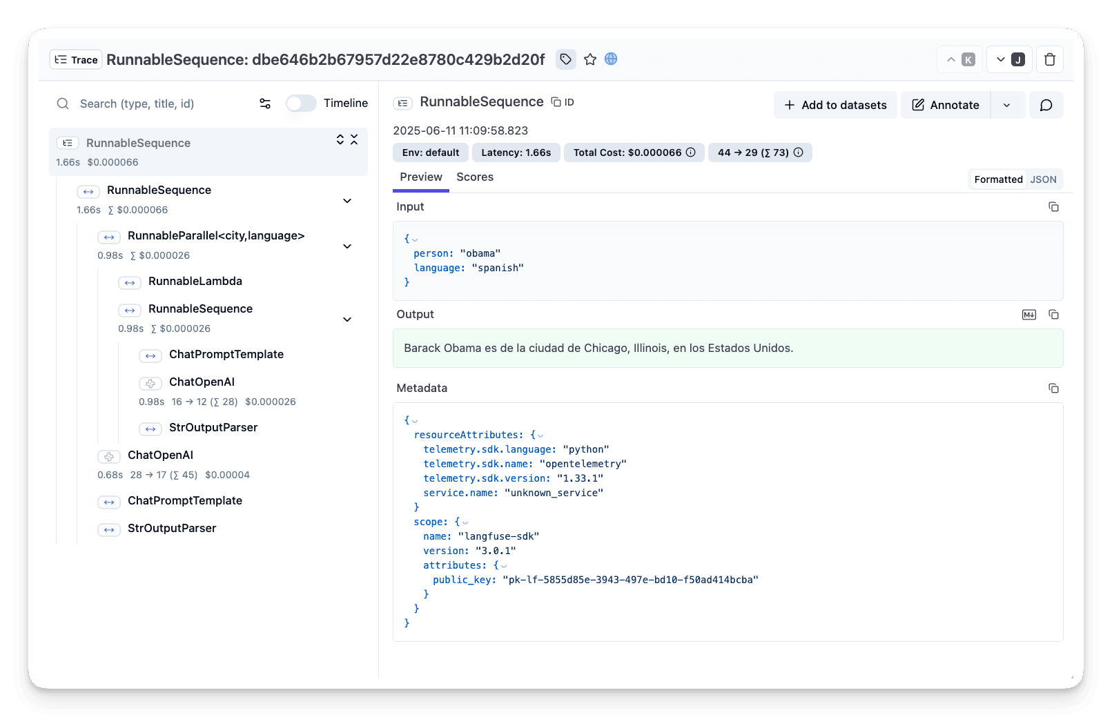 Trace of Langchain LCEL